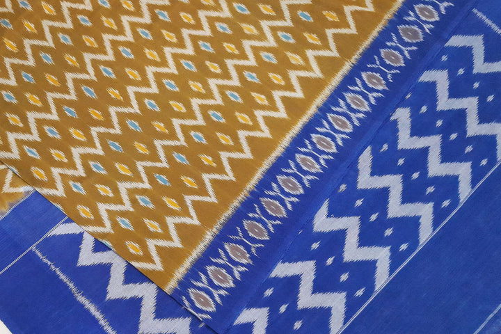 Handwoven ikat pure cotton saree in mehndi green