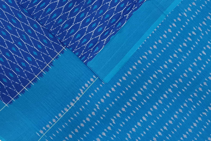 Ikat pure cotton saree in blue with small motifs