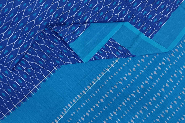 Ikat pure cotton saree in blue with small motifs