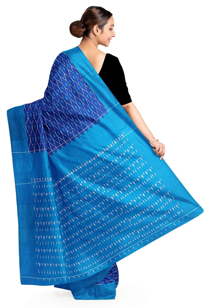 Ikat pure cotton saree in blue with small motifs