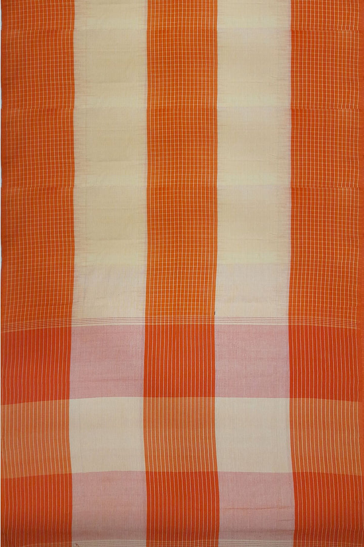 Handwoven ikat  cotton saree in orange