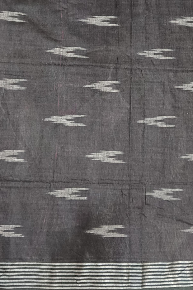 Ikat linen cotton saree in magenta & black
