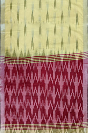 Ikat linen cotton saree in lemon yellow & maroon