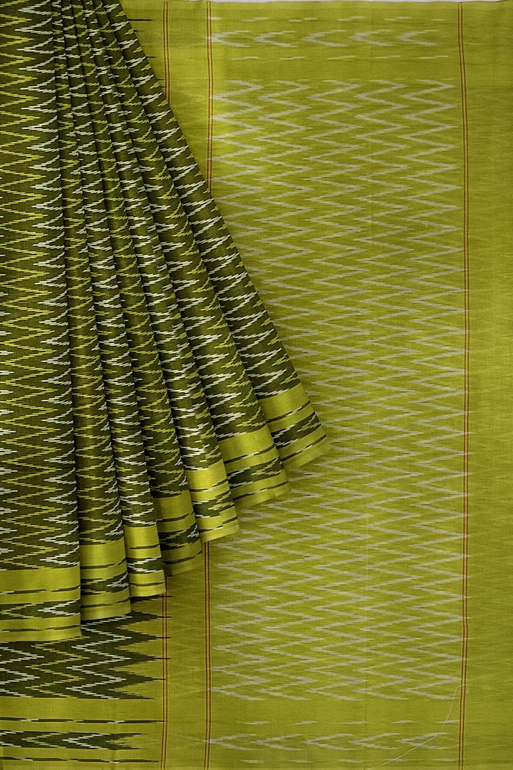 Ikat pure cotton saree in mehndi green