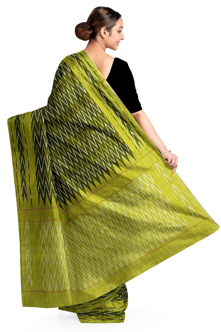 Ikat pure cotton saree in mehndi green