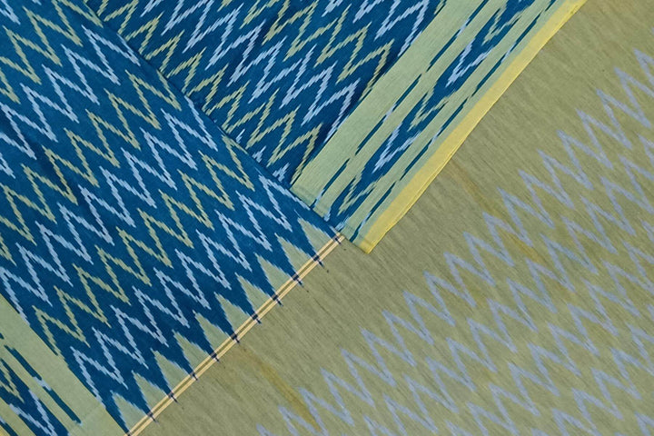 Ikat pure cotton saree in prussian blue in zig zag pattern