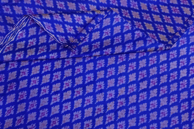 Handwoven Ikat pure silk fabric in blue in floral pattern