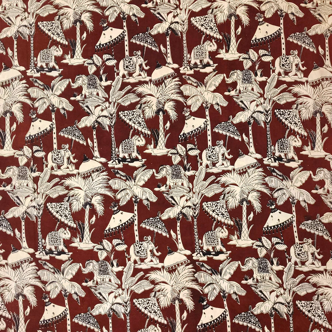 Kalamkari  silk cotton fabric in brown with  tree motifs