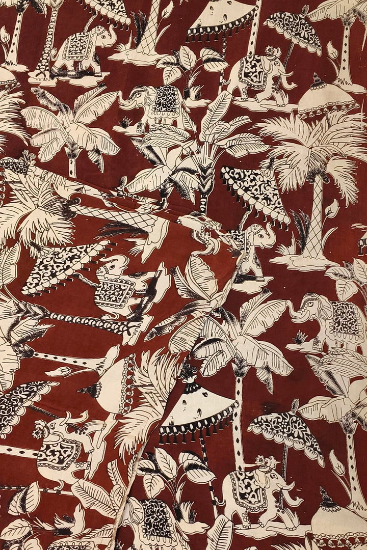 Kalamkari  silk cotton fabric in brown with  tree motifs