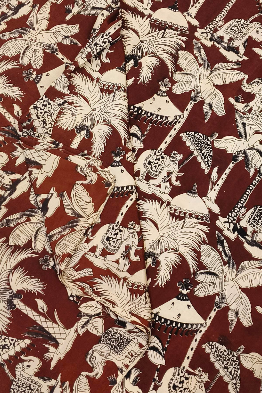 Kalamkari  silk cotton fabric in brown with  tree motifs