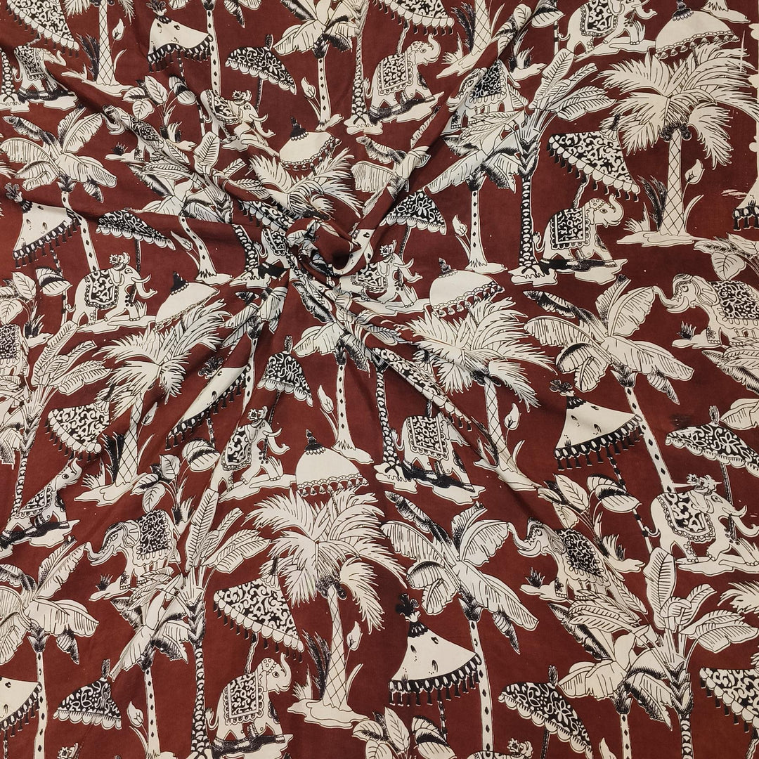 Kalamkari  silk cotton fabric in brown with  tree motifs