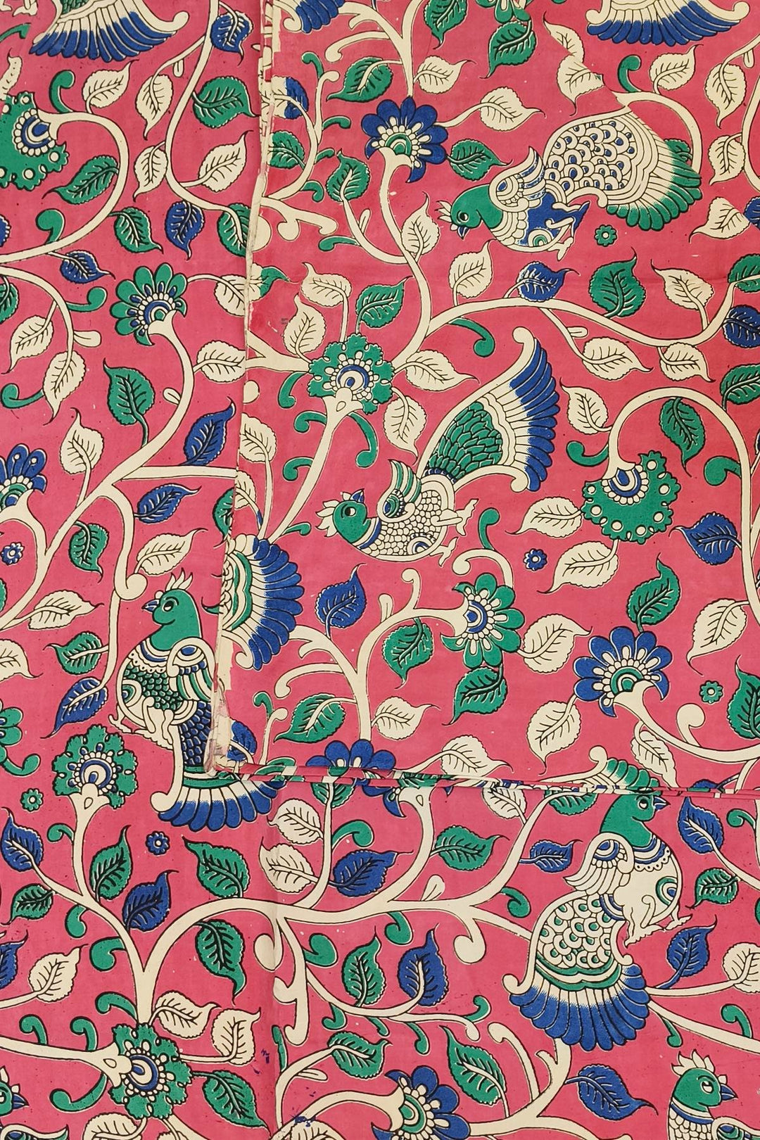 Kalamkari  silk cotton fabric in pink with  floral vines