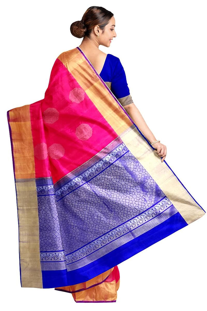 Kanchi soft silk  saree in pink  with big motifs and geometric pattern in pallu.