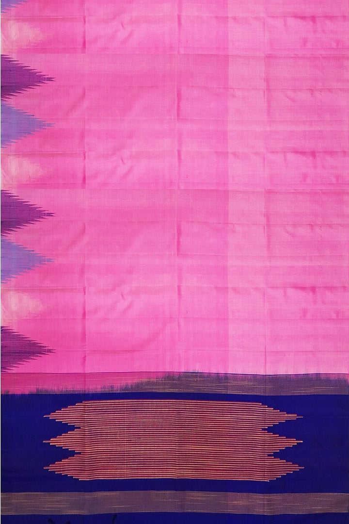 Kanchi soft silk saree in baby pink  with temple border and a contrast pallu