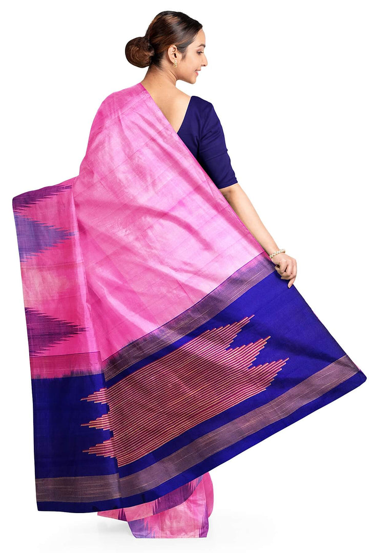 Kanchi soft silk saree in baby pink  with temple border and a contrast pallu