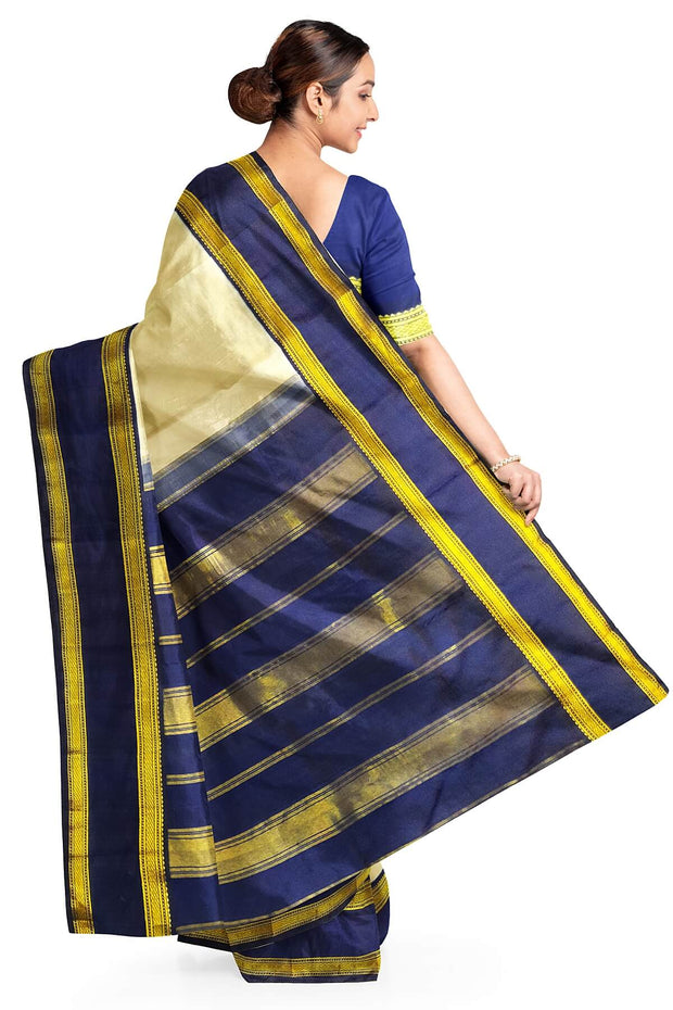 Kanchi pure silk saree in beige  with  double border