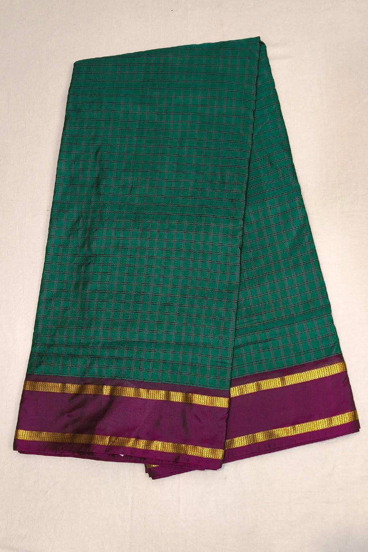 Kanchi  pure silk saree  in checks in teal green ( 9 yards )