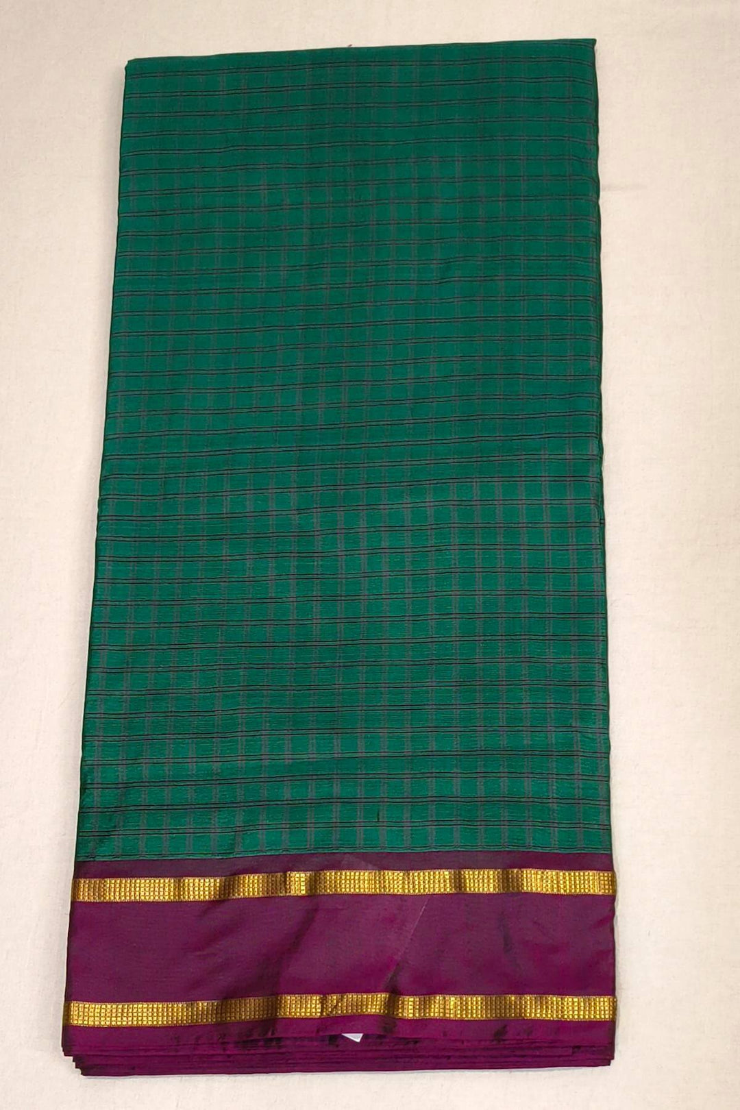Kanchi  pure silk saree  in checks in teal green ( 9 yards )