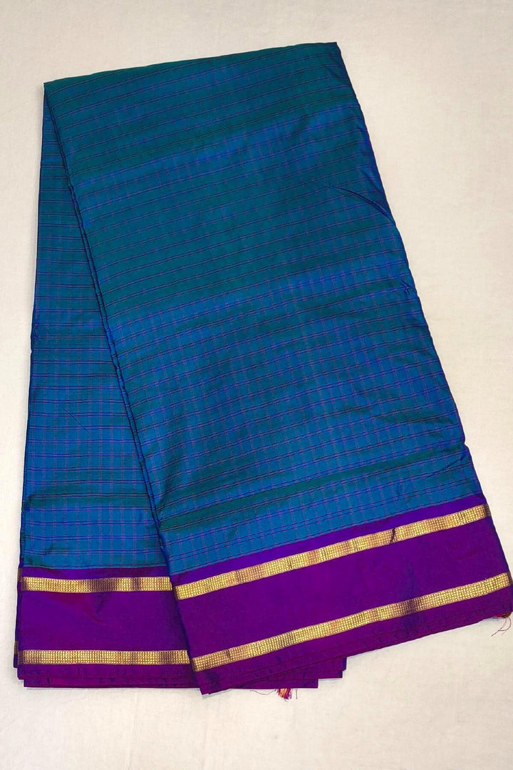 Kanchi  pure silk saree in checks in blue ( 9 yards )