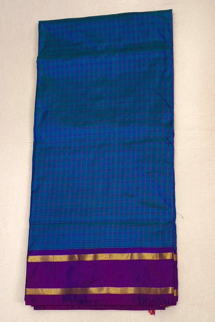 Kanchi  pure silk saree in checks in blue ( 9 yards )