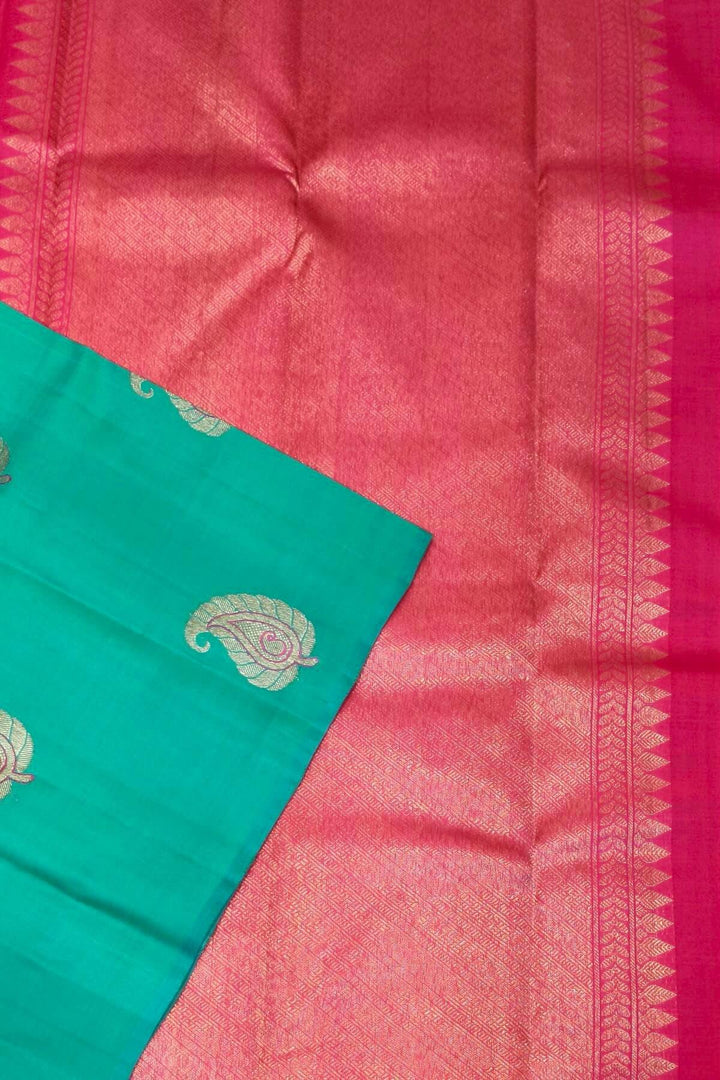 Kanchi borderless pure silk saree in rama green