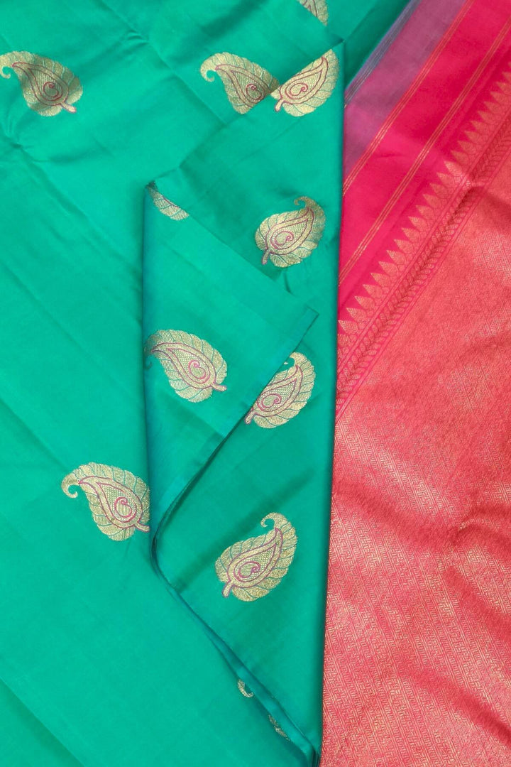 Kanchi borderless pure silk saree in rama green