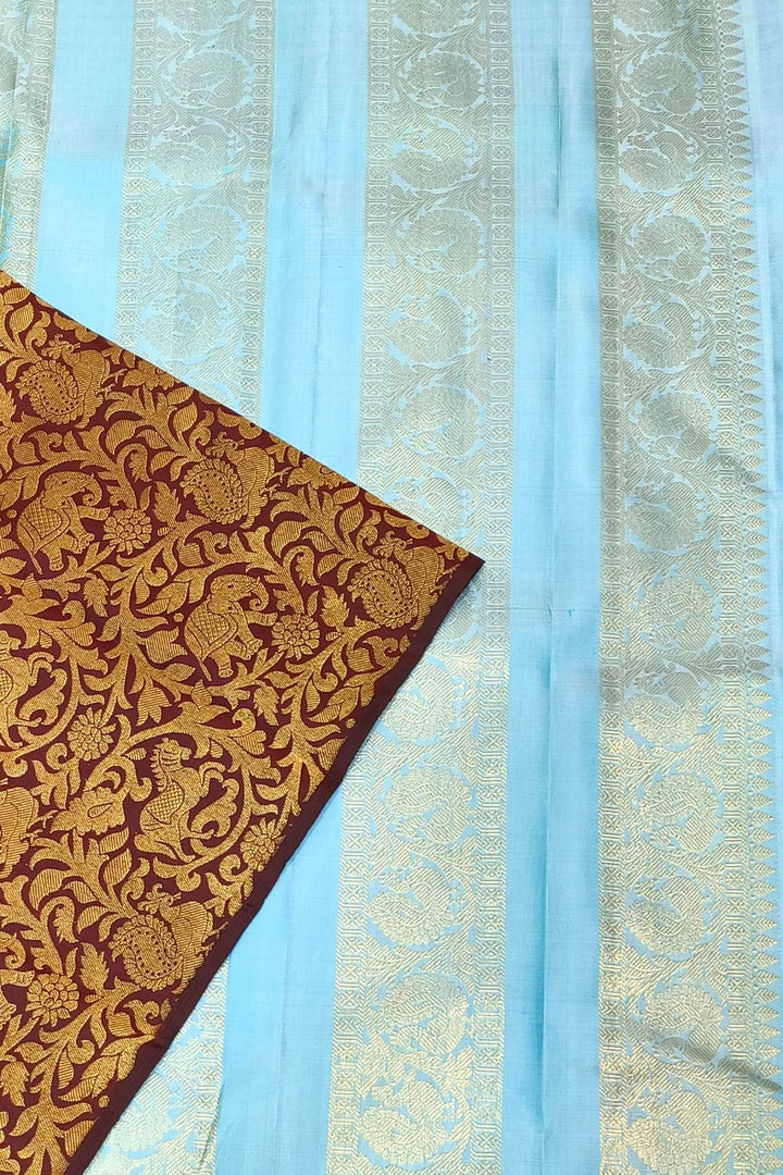 Kanchi  pure silk  brocade saree in brown with floral & animal motifs