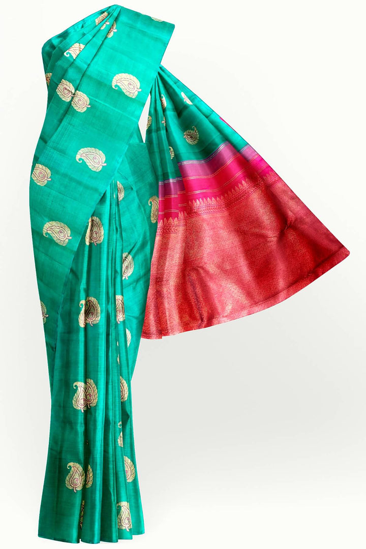 Kanchi borderless pure silk saree in rama green