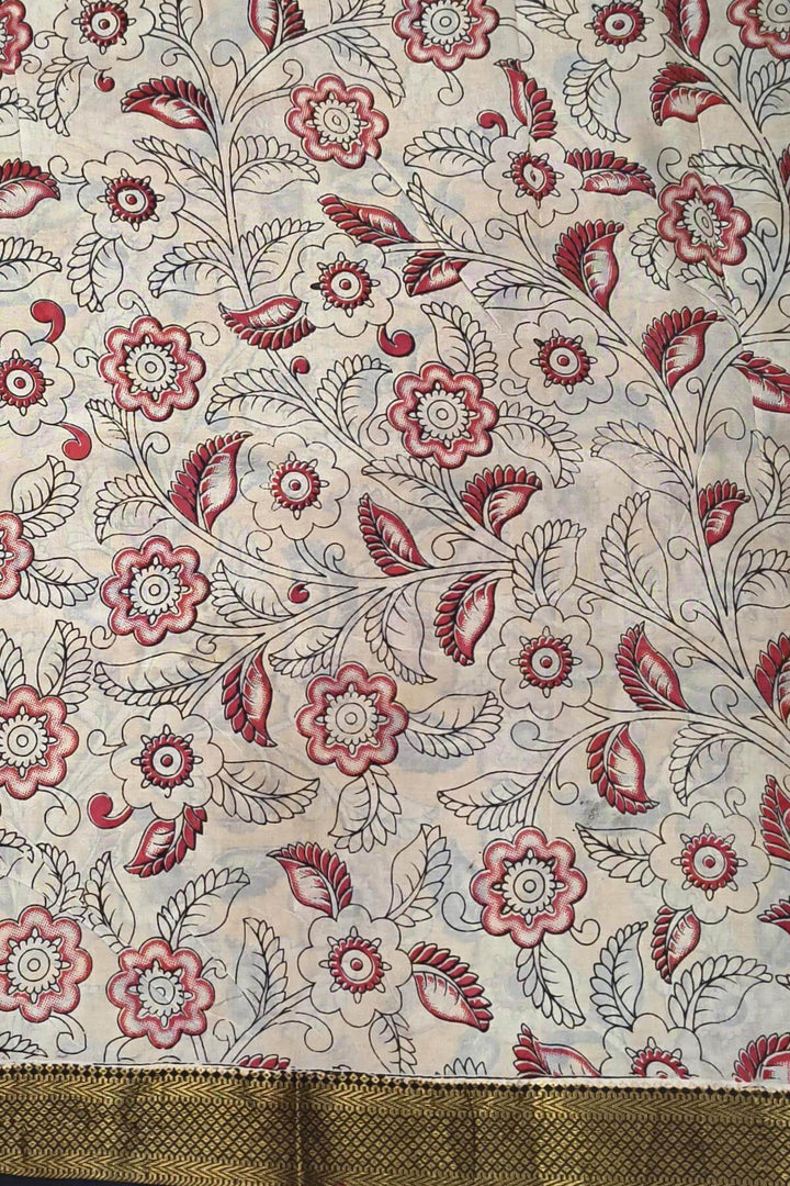 Mangalgiri silk cotton saree in  mustard in kalamkari print