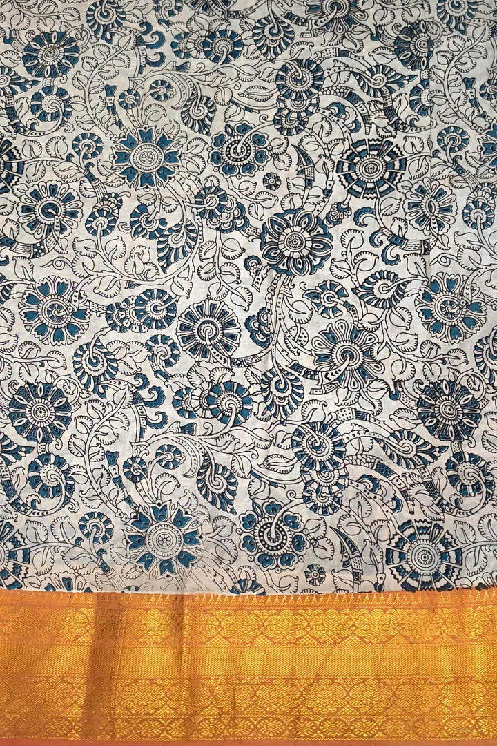 Mangalgiri silk cotton saree in  black  in kalamkari print