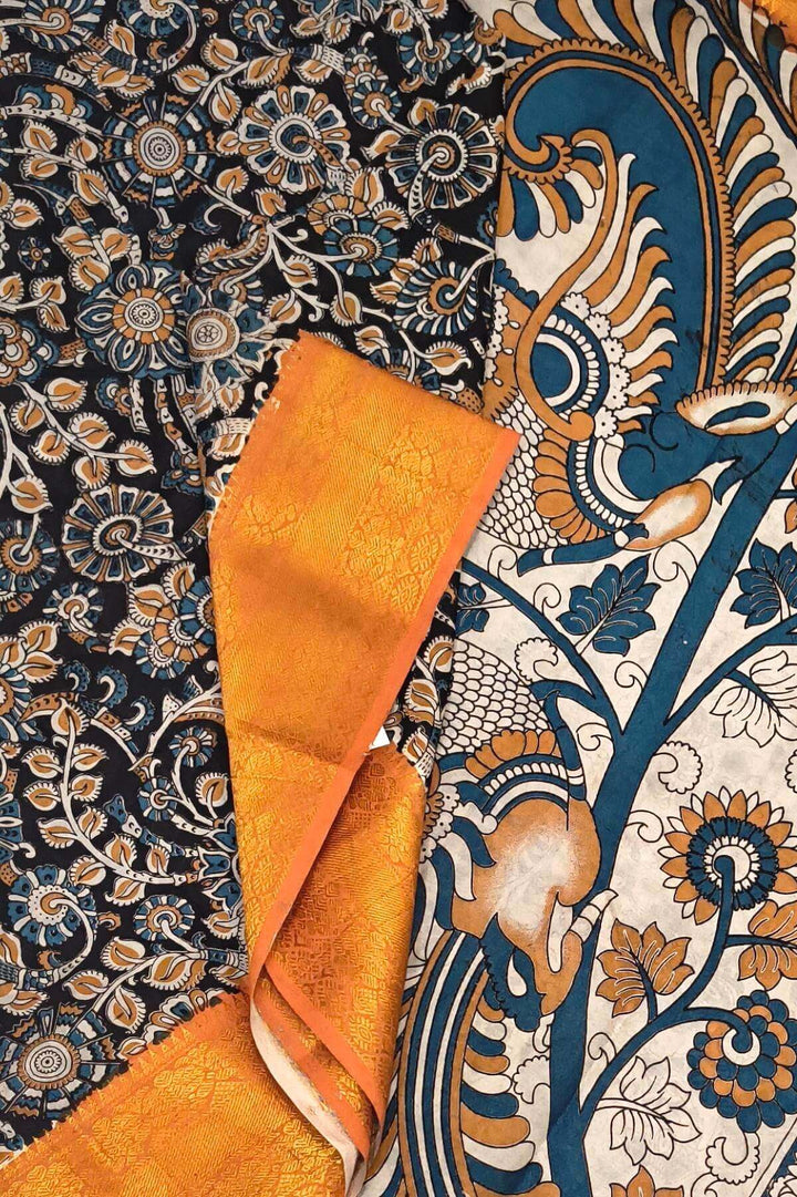 Mangalgiri silk cotton saree in  black  in kalamkari print