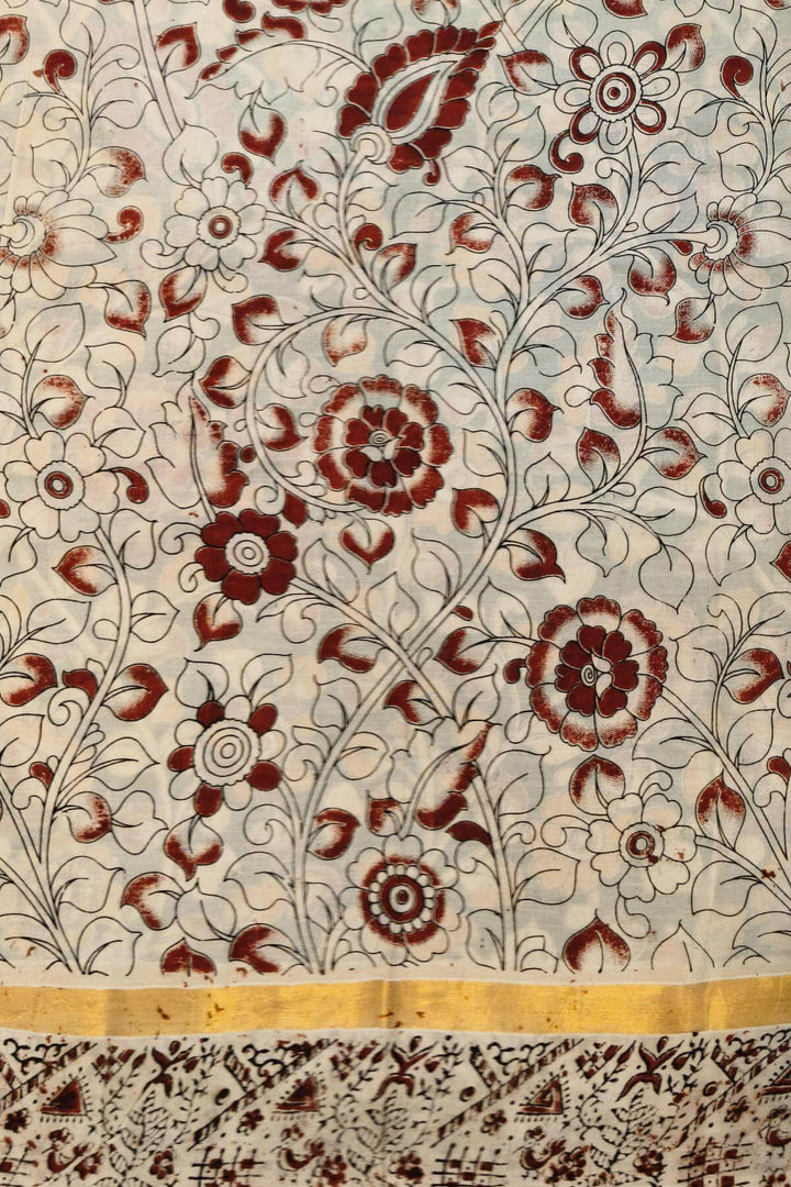 Mangalgiri silk cotton saree in green in  kalamkari print