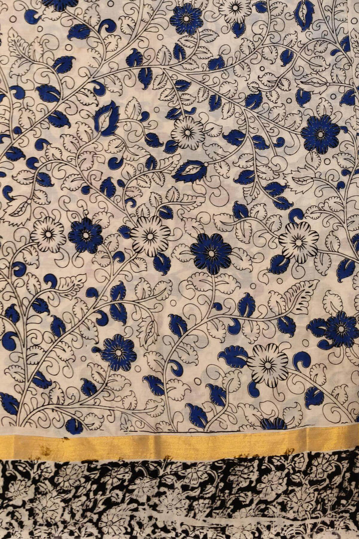 Mangalgiri silk cotton saree in off white  in  kalamkari print