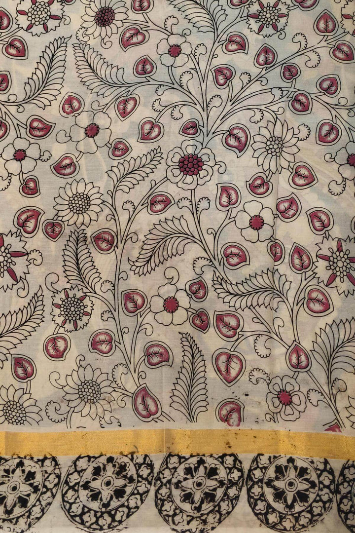 Mangalgiri silk cotton saree in blue  in kalamkari print