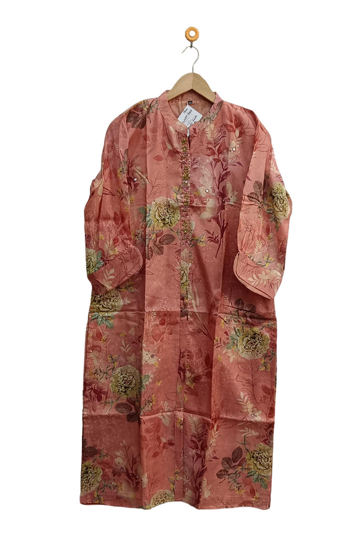 Muslin  kurti in straight cut in peach