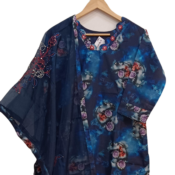 Muslin  2 piece  kurta & dupatta set in blue