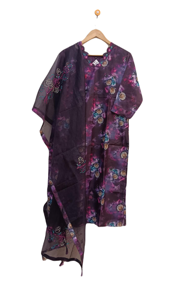 Muslin  2 piece  kurta & dupatta set in wine colour