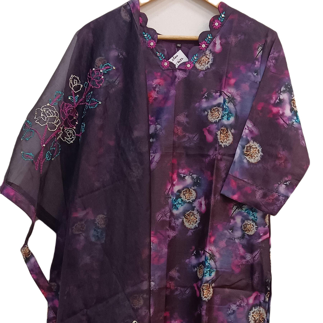 Muslin  2 piece  kurta & dupatta set in wine colour