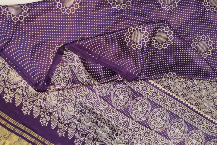 Modal silk saree in floral pattern in purple with lagda patti (zari)  pallu