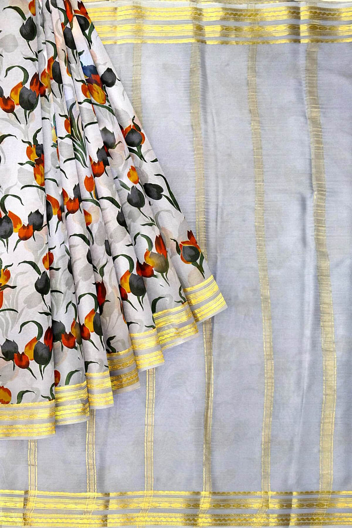 Printed Mysore crepe pure silk saree in  lavender