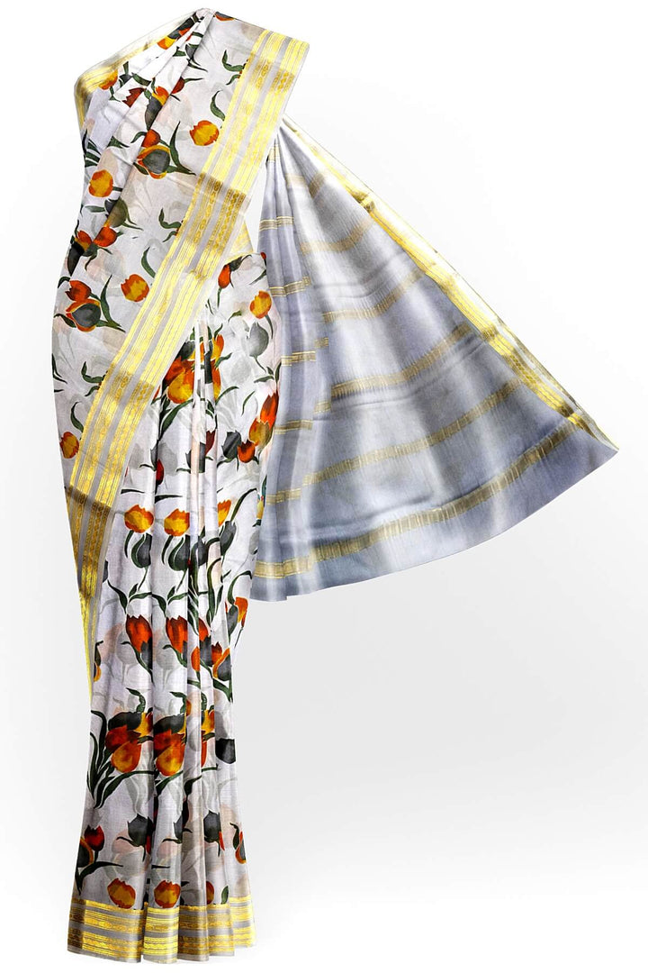 Printed Mysore crepe pure silk saree in  lavender