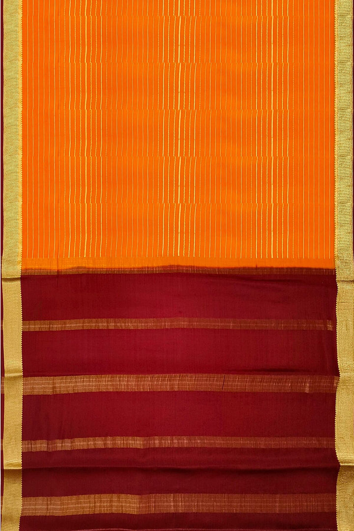 Mysore crepe pure silk saree in stripes  in orange