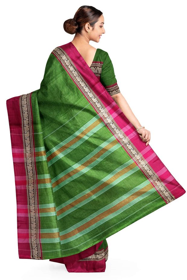 Narayanpet  pure cotton saree in green & pink