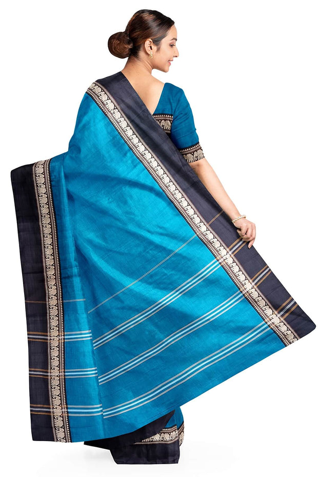 Narayanpet  pure cotton saree in torquoise blue & black