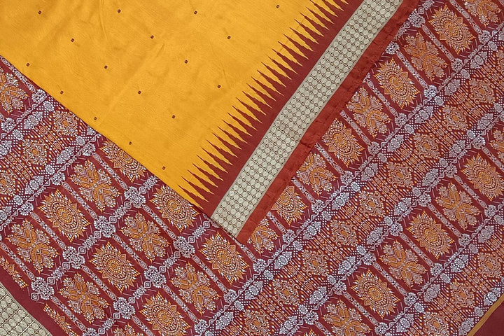 Handwoven Bomkai  pure silk saree in golden yellow