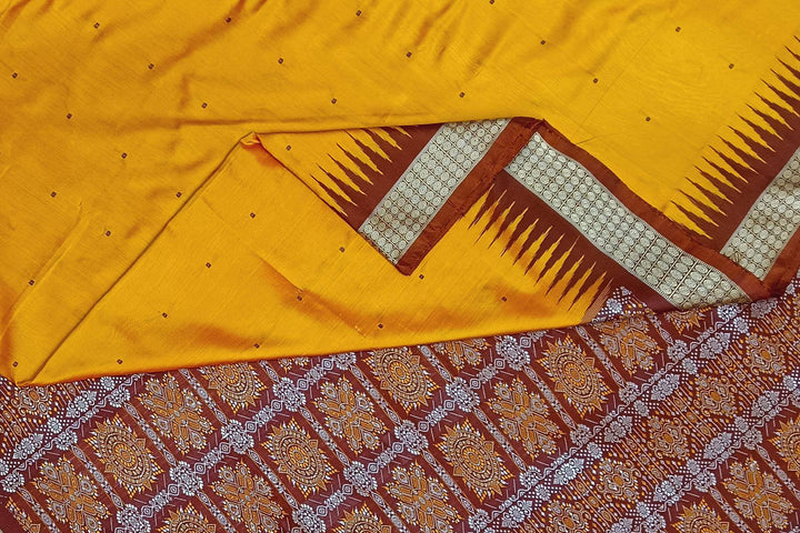 Handwoven Bomkai  pure silk saree in golden yellow
