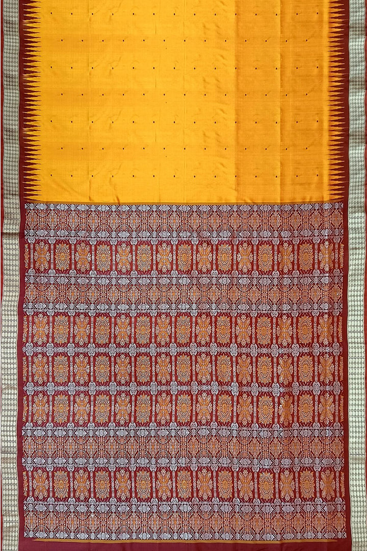 Handwoven Bomkai  pure silk saree in golden yellow