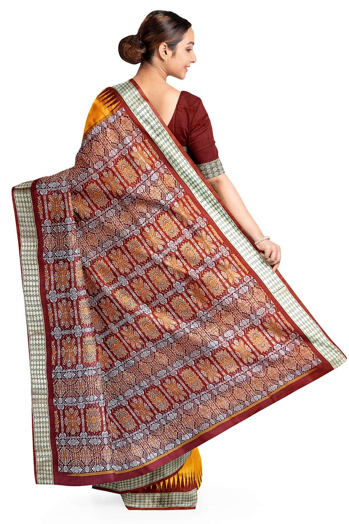 Handwoven Bomkai  pure silk saree in golden yellow