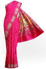Handwoven Paithani pure silk saree in pink with small mango motifs