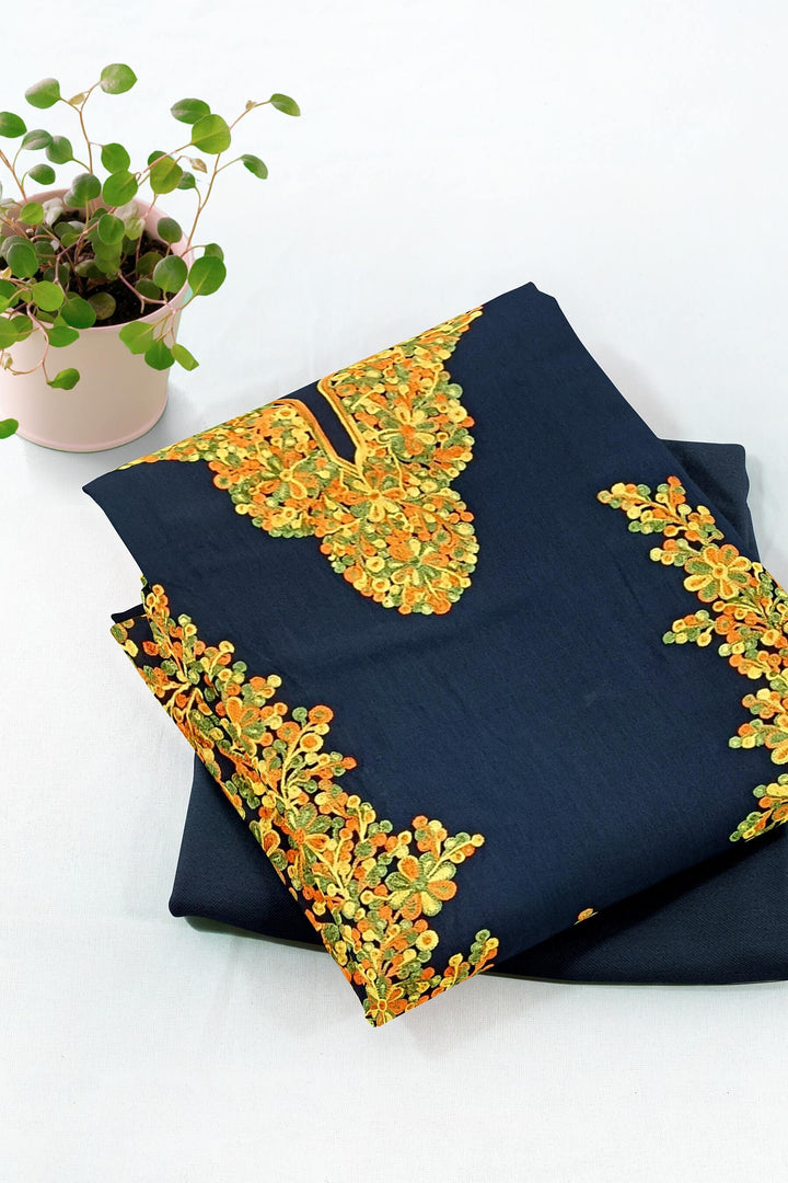 Crepe silk salwar suit material with Kashmiri hand embroidery.